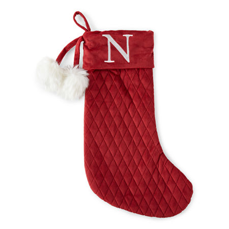 North Pole Trading Co. Red Quilted Velvet Monogram Christmas Stocking Collection, One Size , Red