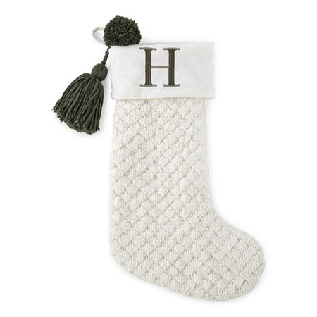 North Pole Trading Co. Ivory Knit Monogram Christmas Stocking Collection, One Size , White