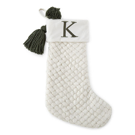 North Pole Trading Co. Ivory Knit Monogram Christmas Stocking Collection, One Size , White