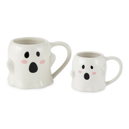 Hope & Wonder Hey Boo Ghost Dishwasher Safe Set of 2 Coffee Mugs, One Size , White