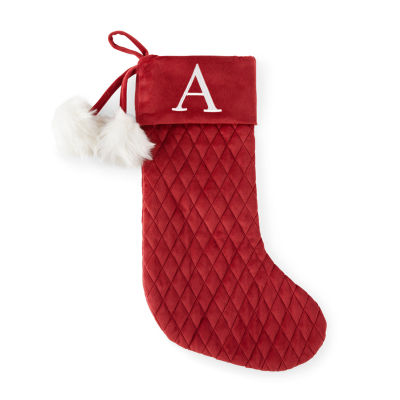 North Pole Trading Co. Red Quilted Monogram M Christmas Stocking