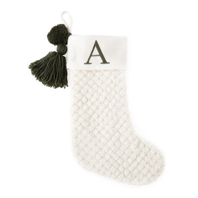 North Pole Trading Co. Ivory Knit Monogram M Christmas Stocking