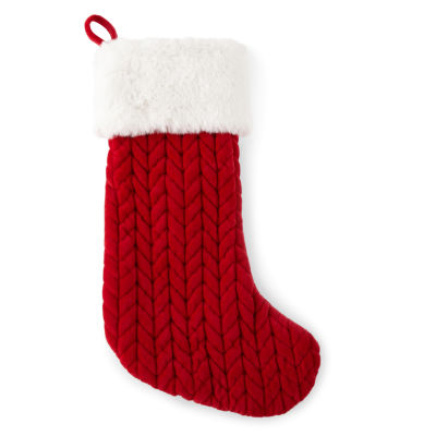 North Pole Trading Co. Red Quilted With Fur Christmas Stocking