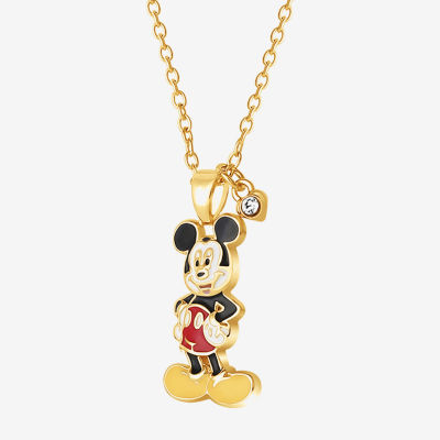 Disney Classics Crystal 18K Gold Over Brass 18 Inch Cable Mickey Mouse Pendant Necklace