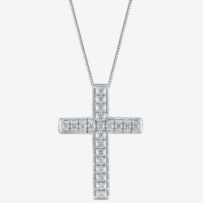 Womens 1/2 CT. T.W. Natural White Diamond 14K Gold Cross Pendant Necklace