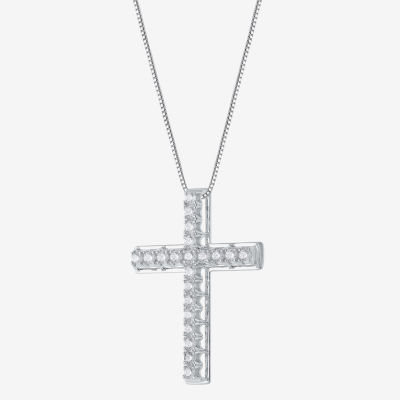 Womens 1/2 CT. T.W. Natural White Diamond 14K Gold Cross Pendant Necklace