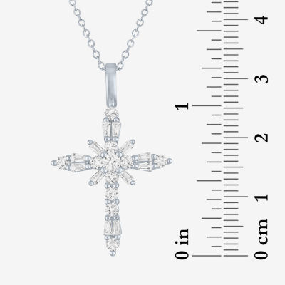 Yes, Please! Womens Lab Created White Sapphire Sterling Silver Cross Pendant Necklace