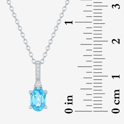 Yes Womens Genuine Blue Topaz Sterling Silver Oval 18 Inch Pendant Necklace