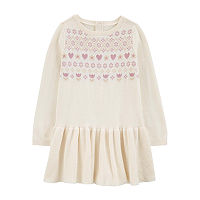 Carter's Toddler Girls Long Sleeve Cuffed Sleeve Sweater Dress, 2t, White