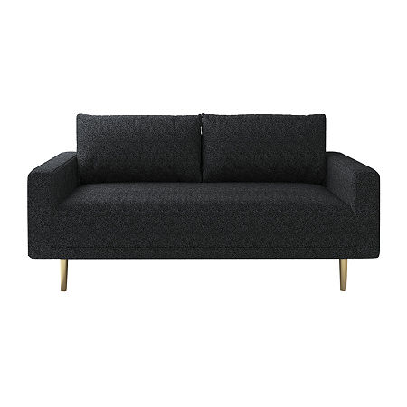 Track-Arm Upholstered Loveseat, One Size, Black