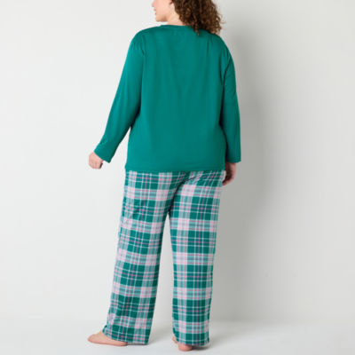 Jaclyn Womens Plus Crew Neck Long Sleeve 2-pc. Pant Pajama Set