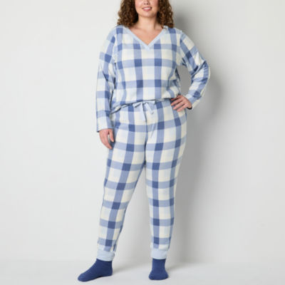 Jaclyn Womens Plus V-Neck Long Sleeve 3-pc. Pant Pajama Set