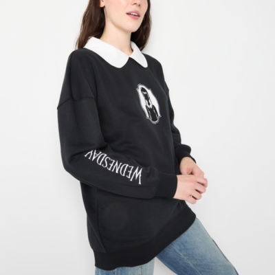 Juniors Womens Crew Neck Long Sleeve Wednesday Addams Sweatshirt