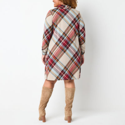 R & K Originals Womens Long Sleeve Plaid Shift Dress Plus