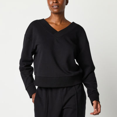 Xersion Womens Classic French Terry V Neck Long Sleeve Sweatshirt