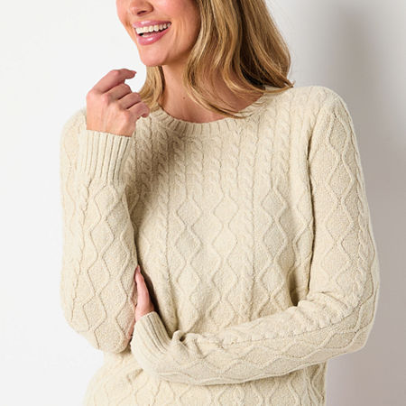 St. John's Bay Womens Crew Neck Long Sleeve Pullover Sweater, Petite Xx-large, Beige