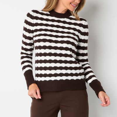 Liz Claiborne Womens Mock Neck Long Sleeve Striped Pullover Sweater