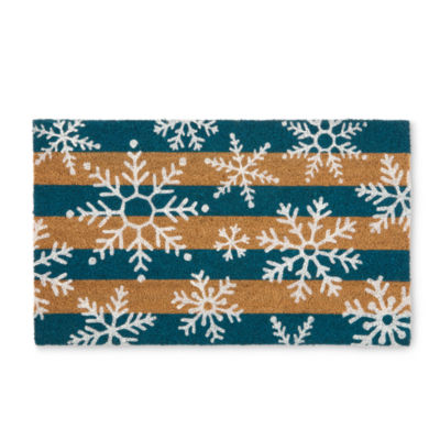 North Pole Trading Co. Blue Stripe Snowflakes Indoor Outdoor Rectangular Doormat