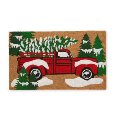 North Pole Trading Co. Red Truck Indoor Outdoor Rectangular Doormat