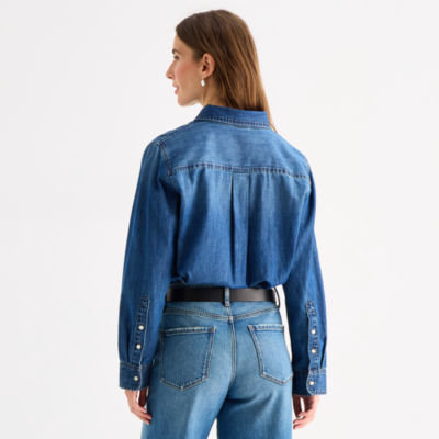 a.n.a Womens Cuffed Long Sleeve Regular Fit Button-Down Shirt