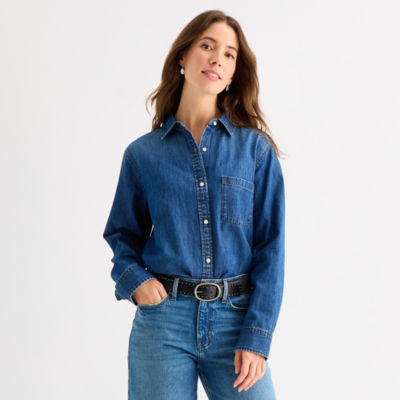 a.n.a Womens Cuffed Long Sleeve Regular Fit Button-Down Shirt
