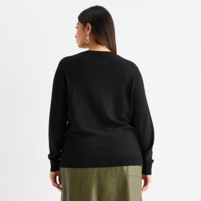 Worthington Plus Womens V Neck Long Sleeve Pullover Sweater