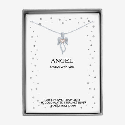 Diamond Accent "Angel" Womens Diamond Accent Natural White Diamond Sterling Silver Angel 18 Inch Pendant Necklace