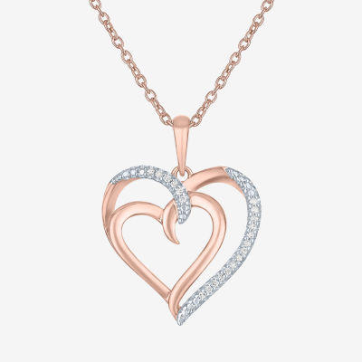 Diamond Accent "To The Moon & Back" Womens Diamond Accent Natural White Diamond 14K Rose Gold Over Silver Heart 16 Inch Pendant Necklace