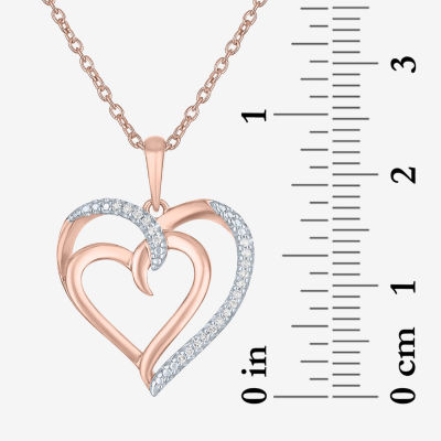 Diamond Accent "To The Moon & Back" Womens Diamond Accent Natural White Diamond 14K Rose Gold Over Silver Heart 16 Inch Pendant Necklace
