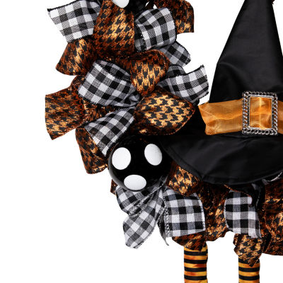 Orange and Black Witch with Bows Halloween Wreath  24-Inch  Unlit