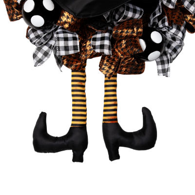 Orange and Black Witch with Bows Halloween Wreath  24-Inch  Unlit