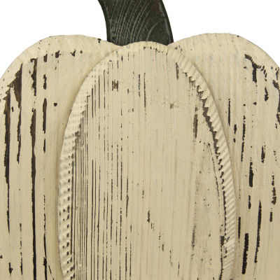 Northlight 10.5" Small White Wooden Fall Pumpkin With Stem Thanksgiving Tabletop Decor