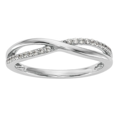 2MM 1/10 CT. T.W. Mined White Diamond 14K White Gold Crossover Wedding ...