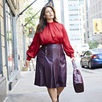 Faux(Ever) Fab: Women's Plus Liz Claiborne Drape-Neck Top, Faux Leather Skirt & Booties