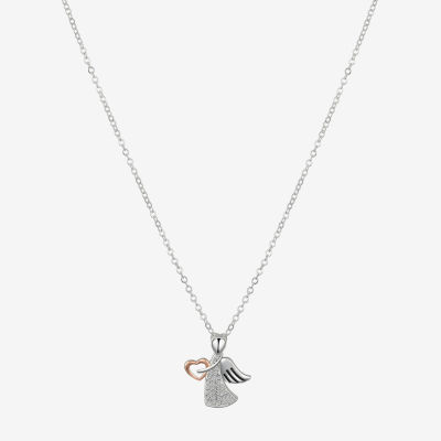 Gratitude & Grace Crystal Pure Silver Over Brass 16 Inch Box Angel Heart Pendant Necklace