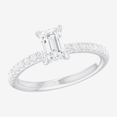 (G-H /  Si1-Si2) Womens 1 CT. T.W. Lab Grown White Diamond 10K Gold Side Stone Engagement Ring