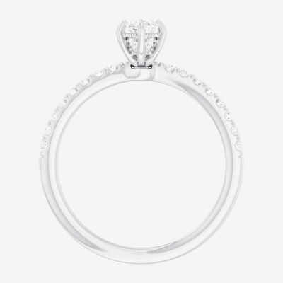 (G-H /  Si1-Si2) Womens 1 CT. T.W. Lab Grown White Diamond 10K Gold Marquise Side Stone Engagement Ring