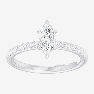 G-H / Si1-Si2) Womens 1 CT. T.W. Lab Grown White Diamond 10K Gold Marquise Side Stone Engagement Ring