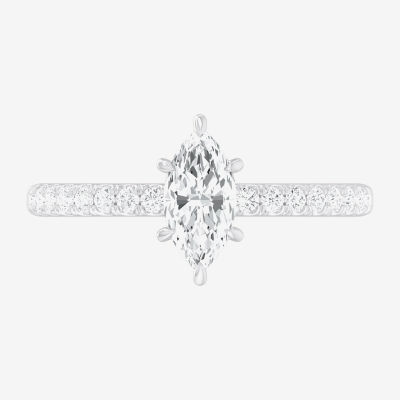 (G-H /  Si1-Si2) Womens 1 CT. T.W. Lab Grown White Diamond 10K Gold Marquise Side Stone Engagement Ring