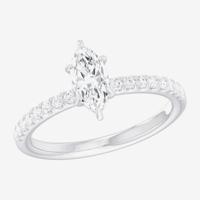 G-H / Si1-Si2) Womens 1 CT. T.W. Lab Grown White Diamond 10K Gold Marquise Side Stone Engagement Ring