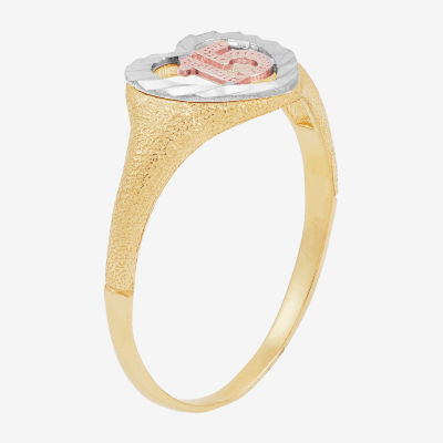 Womens 14K Tri-Color Gold Heart Cocktail Ring