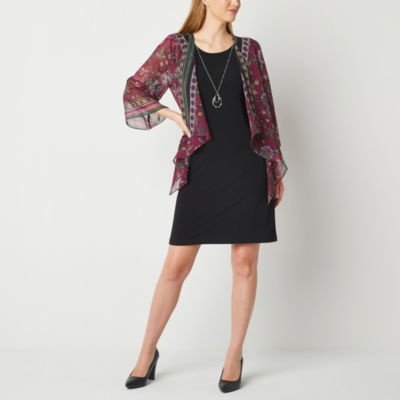 Studio 1 FauxJacket Dress With Removable Necklace, Color Wine Green