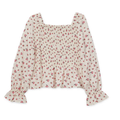Thereabouts Little & Big Girls Square Neck Long Sleeve Blouse