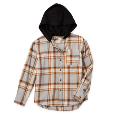 Thereabouts Little & Big Boys Removeable Hood Long Sleeve Flannel Shirt