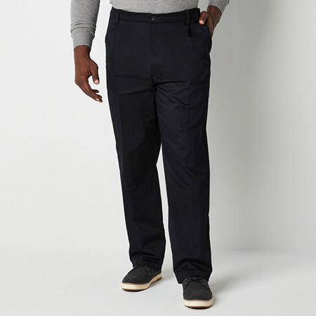 St. John's Bay Universal Easy Care Extender Mens Big and Tall Classic Fit Pleated Pant, 48 32, Black