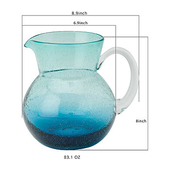 Mesa Mia Chapala Blue Ombre Serving Pitcher | Blue | One Size | Pitchers + Decanters Serving Pitchers | Carry Handle|Hand Blown|Dishwasher Safe
