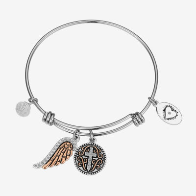 Footnotes Faith Stainless Steel Cross Wing Bangle Bracelet