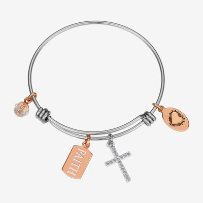 Footnotes Faith Stainless Steel Cross Bangle Bracelet