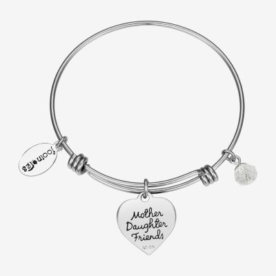 Footnotes Womens Crystal Stainless Steel Heart Bangle Bracelet