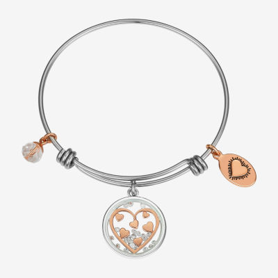 Footnotes Stainless Steel Heart Round Bangle Bracelet
